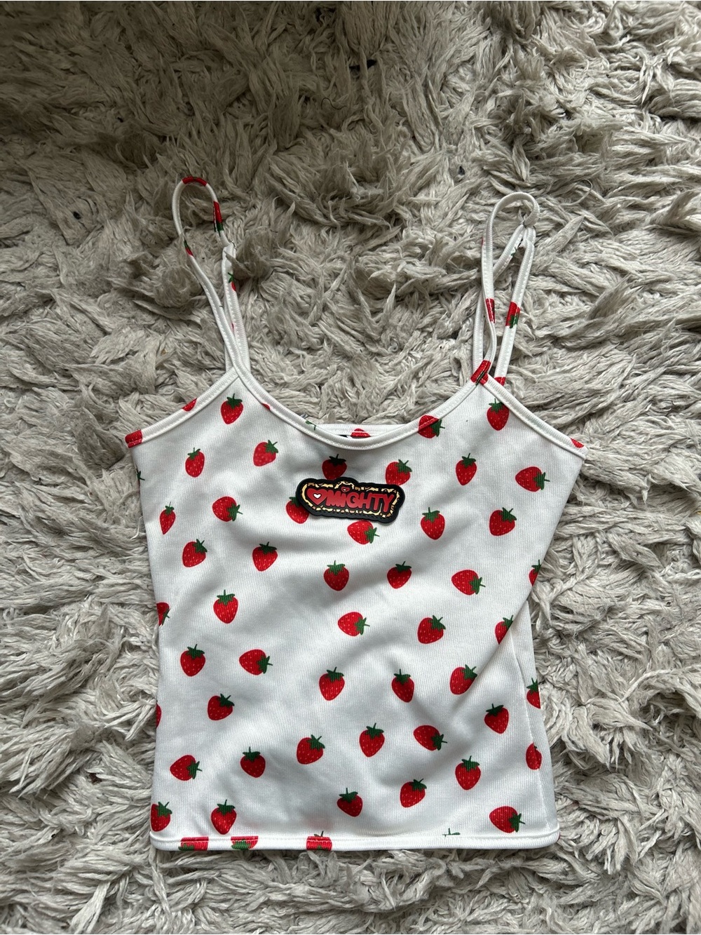 Omighty White Strawberry Print Cami with Patch